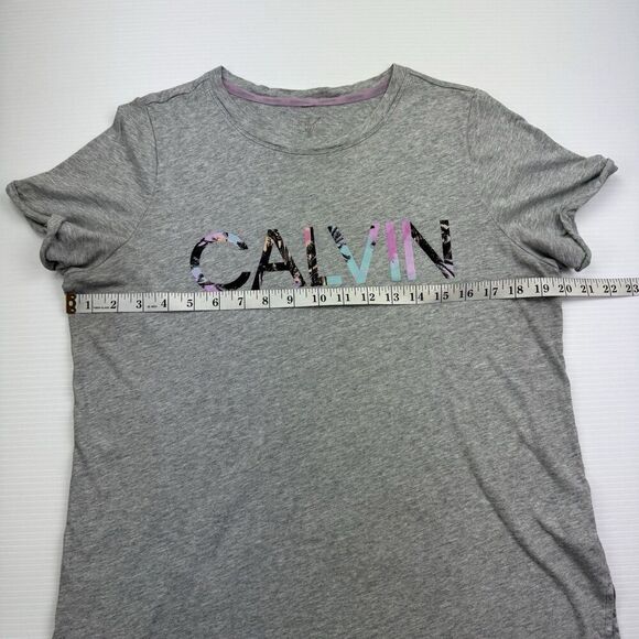 Calvin Klein Gray Short Sleeve Women's T-Shirt Size Medium Tropical Logo - Picture 7 of 8